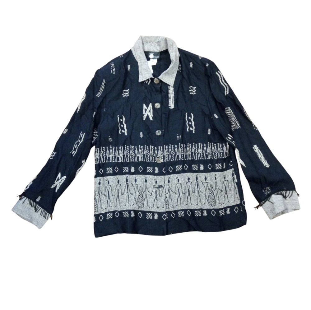Vintage First Option Tribal Patterned Button-Up Shirt Size L
